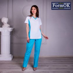 Жіночий медичний костюм FormOK Ариша біло-блакитний