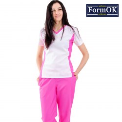 Жіночий медичний костюм FormOK Аріша біло-рожевий