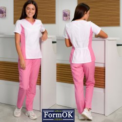 Жіночий медичний костюм FormOK Аріша біло-рожевий