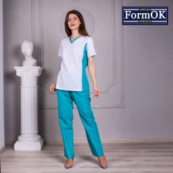 Жіночий медичний костюм FormOK Ариша біло-м'ятний