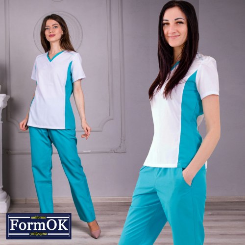 Жіночий медичний костюм FormOK Ариша біло-м'ятний