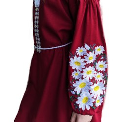 Дитяча вишита сукня Сара на бордовому льоні