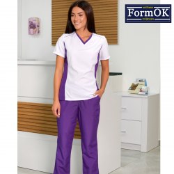 Жіночий медичний костюм FormOK Аріша біло-фіолетовий