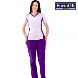 Жіночий медичний костюм FormOK Аріша біло-фіолетовий