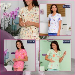 Жіноча медична блуза FormOK Асія салатова з принтом