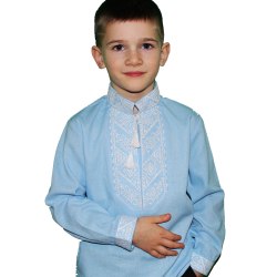 Дитяча вишиванка для хлопчика Михайлик блакитний льон