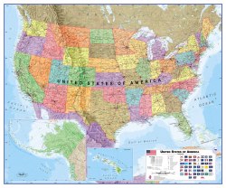 Political USA Wall Map Maps International / Настінна карта